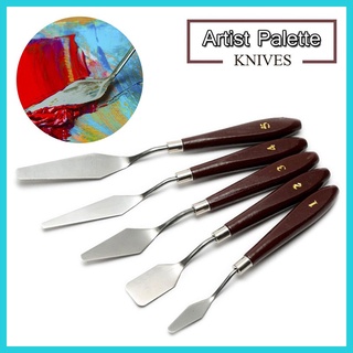 5pcs Set Painting Supplies Stainless Steel Artist Palette Knives Wood handle Tools Oil Paint Spatula Mixing Scraper Drawing Kit (1)