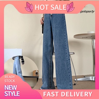 [disponible en inventario]got--casual mujer alta cintura botón ancho pierna pantalones bolsillos color sólido pantalones vaqueros