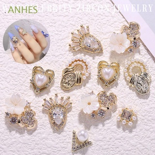 ANHES Fashion Nail Rhinestone Latest 3D Alloy Jewelry DIY Nail Art Decoration Pearl Manicure Accessory Flower 1Pc Charm Diamond Nail Chains Jewelry