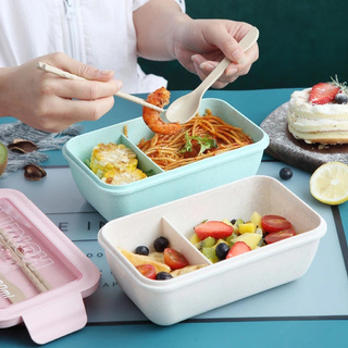 fiambrera de estilo japonés a prueba de fugas con palillos y cuchara/2 capas portátil bento caja/cocina hogar viaje escuela práctica vajilla (3)