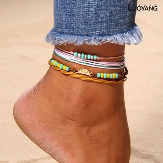 ^luoyangmudan^ 4 unids/set multicapa colorido con cuentas playa descalzo sandalia tobillera pulsera de tobillo