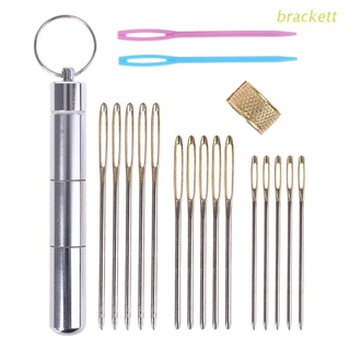 brack kit de agujas de costura de metal de ojo grande aguja contundente y agujas de plástico grandes ojos con dedal tubo de almacenamiento de aluminio