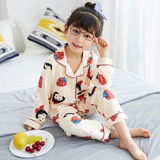 Los niños pijamas Pakaian bebé de estilo japonés de manga larga Loungewear de dibujos animados impreso solapa Loungewear ligero grandes niñas de algodón ropa de dormir (3)