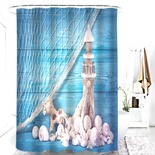 cortinas de ducha impresas de concha de mar productos de baño decoración de baño con ganchos impermeables
