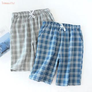 Los hombres de verano Casual suelto cintura elástica cuadros pijama fondos pantalones cortos ropa de dormir (8)