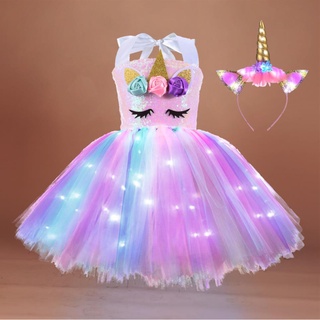 Vestido de unicórnio brilhante para meninas com fantasia de dia das bruxas vestido de princesa para festa infantil