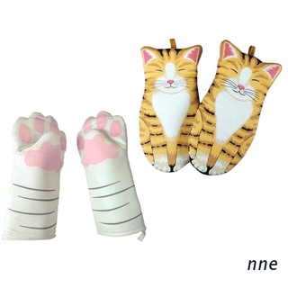 nne. 1 par de guantes de dibujos animados para horno de pata de gato, algodón, aislamiento para hornear, microondas, resistente al calor, antideslizante, manopla de cocina