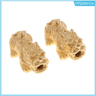 2Pcs Golden Tone Copper Pi Xiu Pi Yao 3D Spacer Loose Beads for DIY Key Ring