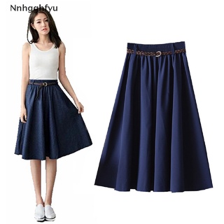 [nnhgghfyu] coreano plisado falda casual cintura alta midi falda verano mujeres sólido una línea venta caliente