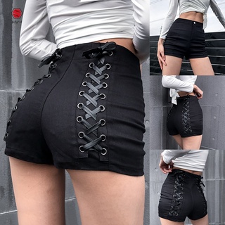 Women's High Waist Shorts Casual Punk Style Streetwear Hip Criss-Cross Bandage Hot Pants for Summer Party Club (1)