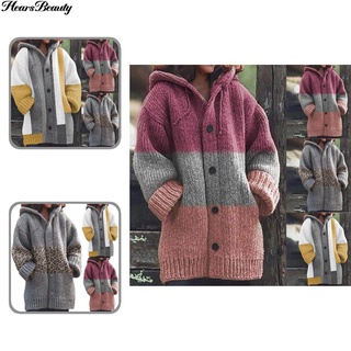 Hearsbeauty - chaqueta de punto amigable con la piel, diseño de Patchwork, estampado con capucha, abrigo largo (1)
