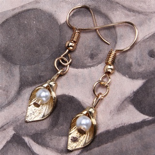 1 par de aretes simples dorados para mujer/pendientes de perlas colgantes calla lily