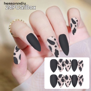 heasonndiu leopardo uñas postizas largas francesas uñas falsas uv gel prensa en uñas puntas con pegamento cl (1)