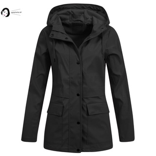 chamarra/abrigo/chaqueta larga para mujer con capucha color sólido para montañismo