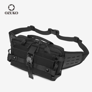 Ozuko nuevo diseño de moda deportes al aire libre hombres bolsa de cintura carga USB impermeable hombro pecho Pack (1)