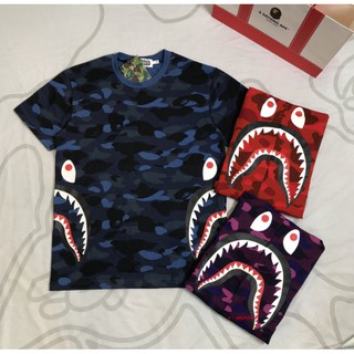 [En Stock] Nuevo Bape Camuflaje Tiburón Casual Hombres Mujeres Algodón Manga Corta Camiseta (1)