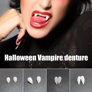 4 tamaños vampiros dientes colmillos dentadura Horror dientes falsos para Halloween maquillaje fiesta Cosplay Props disfraz