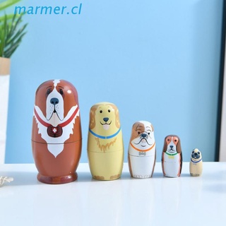 MAR3 Russian Matryoshka for Children Pack of 5 Animals Dog Matryoshka Wooden Toy from