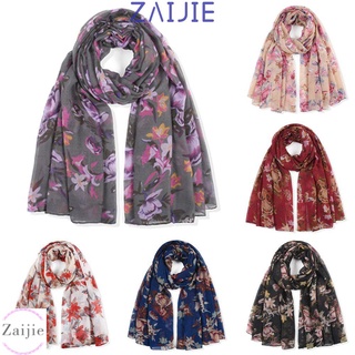 Zaijie 2021: otoño invierno protector solar chal impreso algodón chal gasa nueva moda larga ancho bufanda musulmán hiyab/Multicolor
