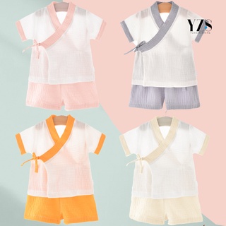 2 unids/set trajes chinos estilo hanfu fotografía prop gasa bebé manga corta camiseta pantalones cortos kit para verano