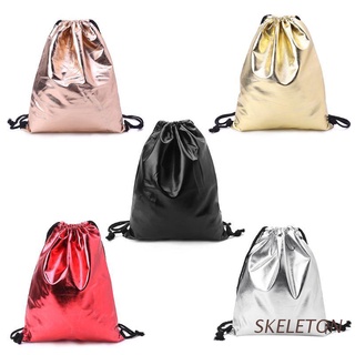 SKELETON Waterproof Drawstring Backpack Bag PU Leather Women Sport Gym Bags
