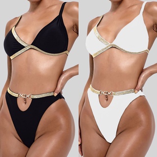 SHEIN^_^ Women's’ Two-Piece Solid Swimsuit Sexy Beachwear Swimwear Bikini Bathing Suit