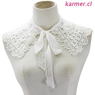 kar3 mujeres vestido decorativo gran chal dulce hueco floral encaje falso cuello con cordones cinta arco mitad camisa mini capelet