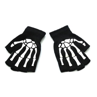 unisex adulto halloween esqueleto cráneo medio dedo guantes brillan en la oscuridad sin dedos estiramiento de punto guantes de invierno