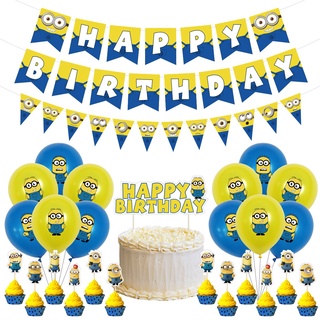 Despicable Me Minions tema fiesta de cumpleaños decoraciones conjunto niños bebé globos feliz fiesta de cumpleaños necesidades Banner Topper