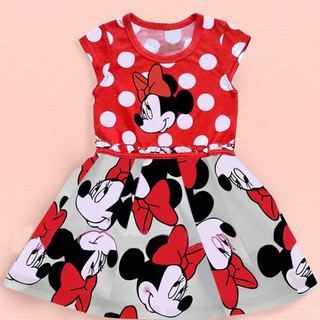 Hst moda bebé niñas Mickey Minnie Mouse rojo vestidos niños ropa de verano