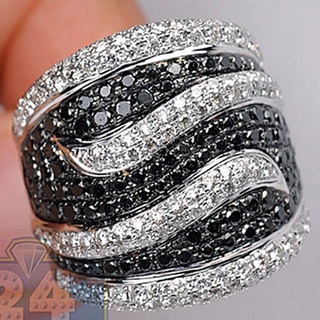 Gran diamante plata anillo de las mujeres de la moda blanco negro CZ piedra anillo caliente Punk Rock anillo de joyería aniversario regalo tamaño 5-12