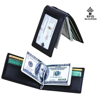 Men Leather Slim Wallet RFID Blocking Front Pocket Wallet Credit Card Money Clip
