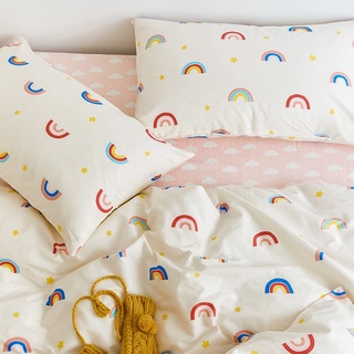 Rainbow 100% algodón 3/4in1 estilo de cama de estilo breve juego de ropa de cama plana funda de almohada impresa manta conjunto sin ningún edredón individual Quenn King Size (2)