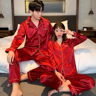Pareja pijamas de seda de satén [manga larga baju tidur wanita cómodo baju tidur] pijamas mujeres baju pareja lengan panjang pijamas conjunto ropa de dormir hombres pijama pijama (7)