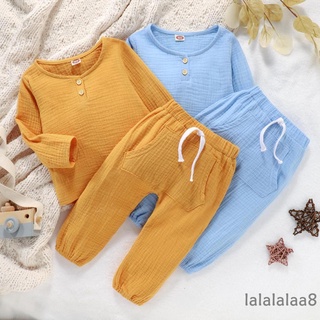 Laa8-yh - camiseta y pantalones casuales para niños, Color sólido, manga larga y pantalones largos