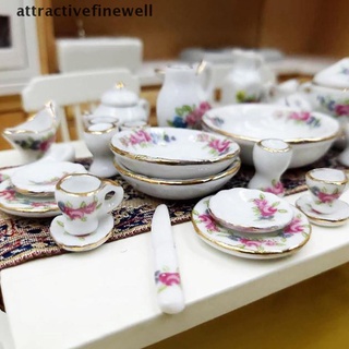 [attractivefinewell] 40 unids/set 1:12 casa de muñecas miniatura vajilla porcelana cerámica taza de té platos
