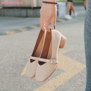 las mujeres s zapatos 2020 nuevo solo zapatos versión coreana de todo-partido retro pequeño zapatos de cuero de las mujeres s tacón grueso del dedo del pie cuadrado de la boca poco profunda abuela zapatos de un pie