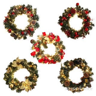 ABO Christmas Wreath with LED Light String Xmas Hanging Garland Lamp Door Ornament