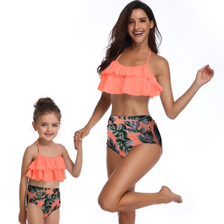 Mommy and Me Bañadores De Cintura Alta Familia Coincidencia Trajes De Baño Niñas Bikini Conjunto (1)