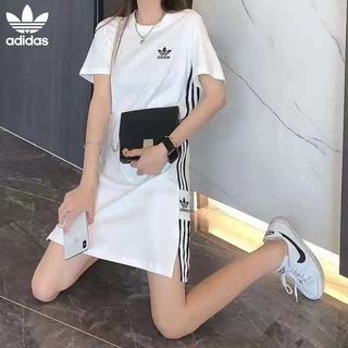 Adidas Clover Dress Female Mid-length T-shirt Short-sleeved Skirt Sports Half-sleeved Cotton Breathable Long Skirt