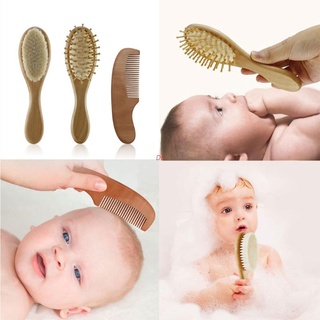 De 3 pzs juego de cepillos y peines para bebés recién nacidos peine de lana Natural cepillo de pelo masajeador de cabeza bebé registro de regalo
