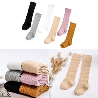 Wit 6 pares de colores sólidos hasta la rodilla bebé niña calcetines largos niños rayas primavera invierno algodón rodilla calcetines caliente moda ropa de los niños accesorios (1)