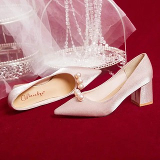 Casualsweetc Kasut Perempuan mujer tacón alto zapatos de boda dama de honor de punta gruesa zapatos de tacón alto (9)