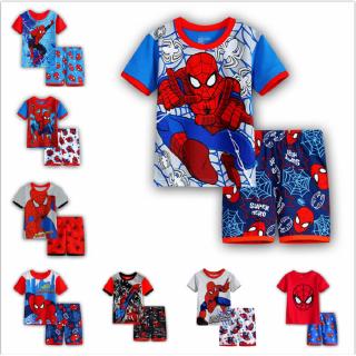 niño pijamas de algodón ropa de los niños batman spiderman iron man de manga corta conjuntos de ropa