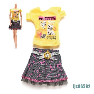 [ljc96592] 2 unids/set de moda camiseta falda para barbies lindo muñeca tela con pegar magia