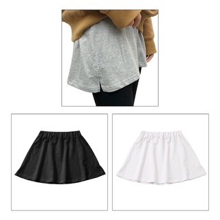 hus Women Layered False Fake Hem Solid Color Elastic Waist Detachable Pleated Skirt