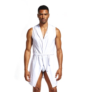 Men Pajamas Nightgown Sleepwear Bathrobe Sleeveless Soft Sexy Summer For Home
