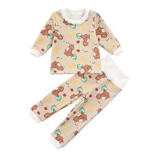 ❣Kv❀Conjunto de pijamas de dos piezas para niños, estampado de dibujos animados, jersey y cintura elástica, 6 meses-5 años