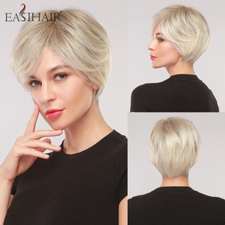 easihair blanco ombre corto bob pelucas de pelo sintético para las mujeres de alta temperatura fibra peluca de pelo natural con flequillo pelucas