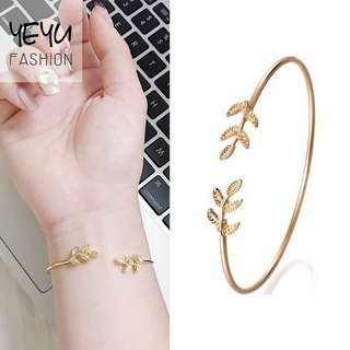 Leaves Opening Alloy Wrap Bracelets for Women Gold Silver Color Bracelets Female Jewelry